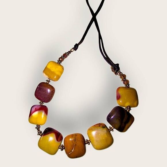 Handcrafted Necklace / Bracelet Tigers Eye Stones Glass Agate Gold Chain Jewelry - Picture 4 of 5